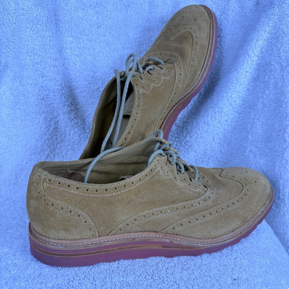 Cole Haan Wingtip Tan Suede Leather Shoes Vibram Soles Mens Size 12‎ M Dress EUC